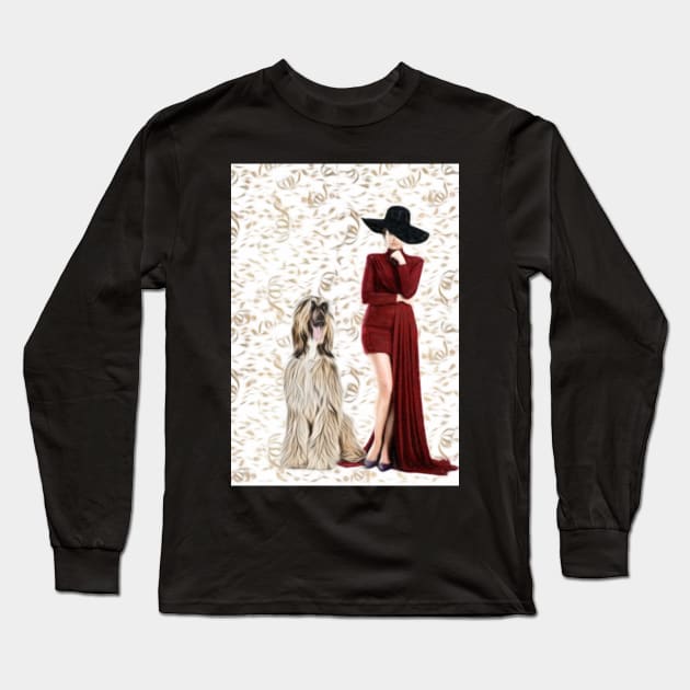 Lady With Afghan Hound Long Sleeve T-Shirt by NikkiBear67